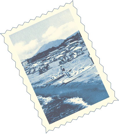 Francobollo d’epoca con la spiaggia e le Apuane